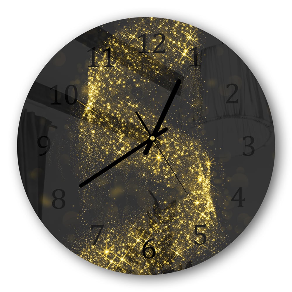 Wanduhr Rund - Goldene Glitzerspirale