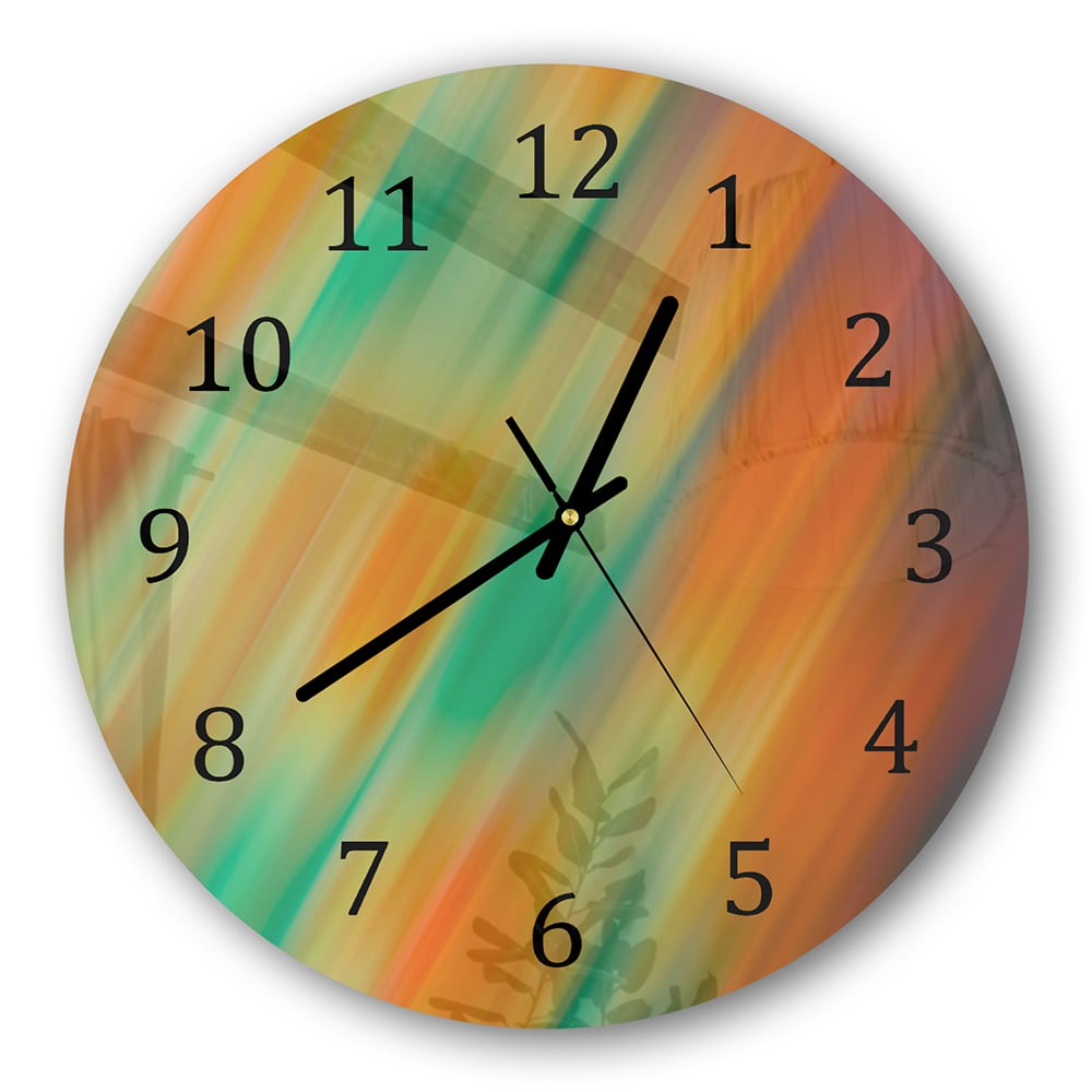 Wanduhr Rund - Orange & Grüne Abstraktion