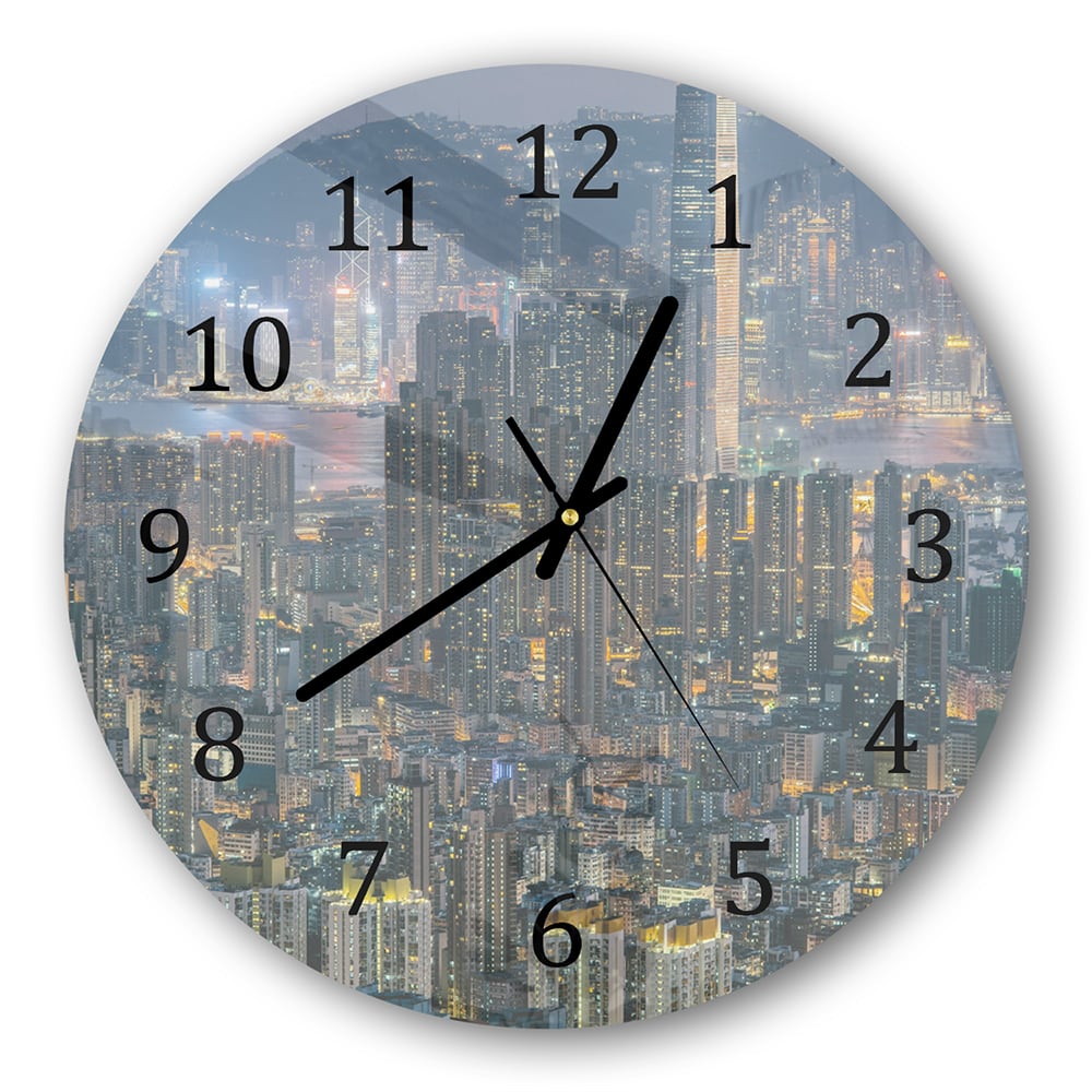 Wanduhr Rund - Hongkong bei Nacht