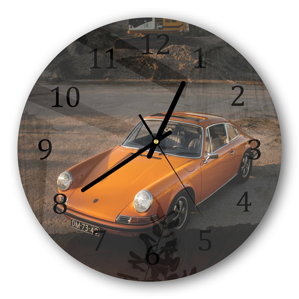 Wanduhr Rund - Oranger Porsche