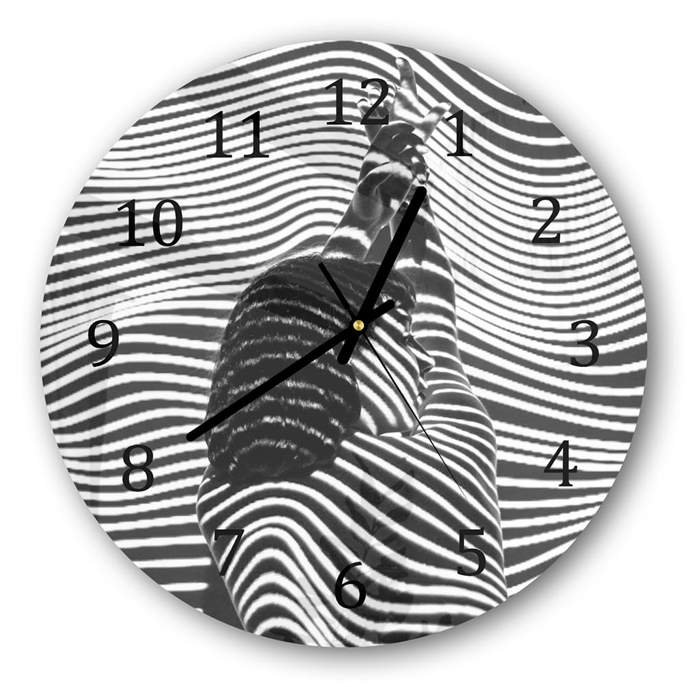 Wanduhr Rund - Schwarz-Weiß-Linienkunst