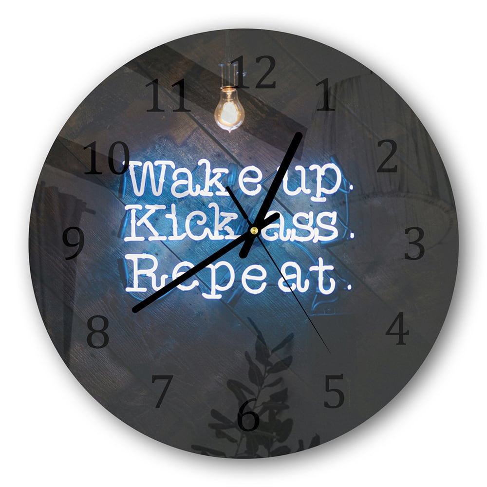 Wanduhr Rund - Wake up, Kick ass, Repeat