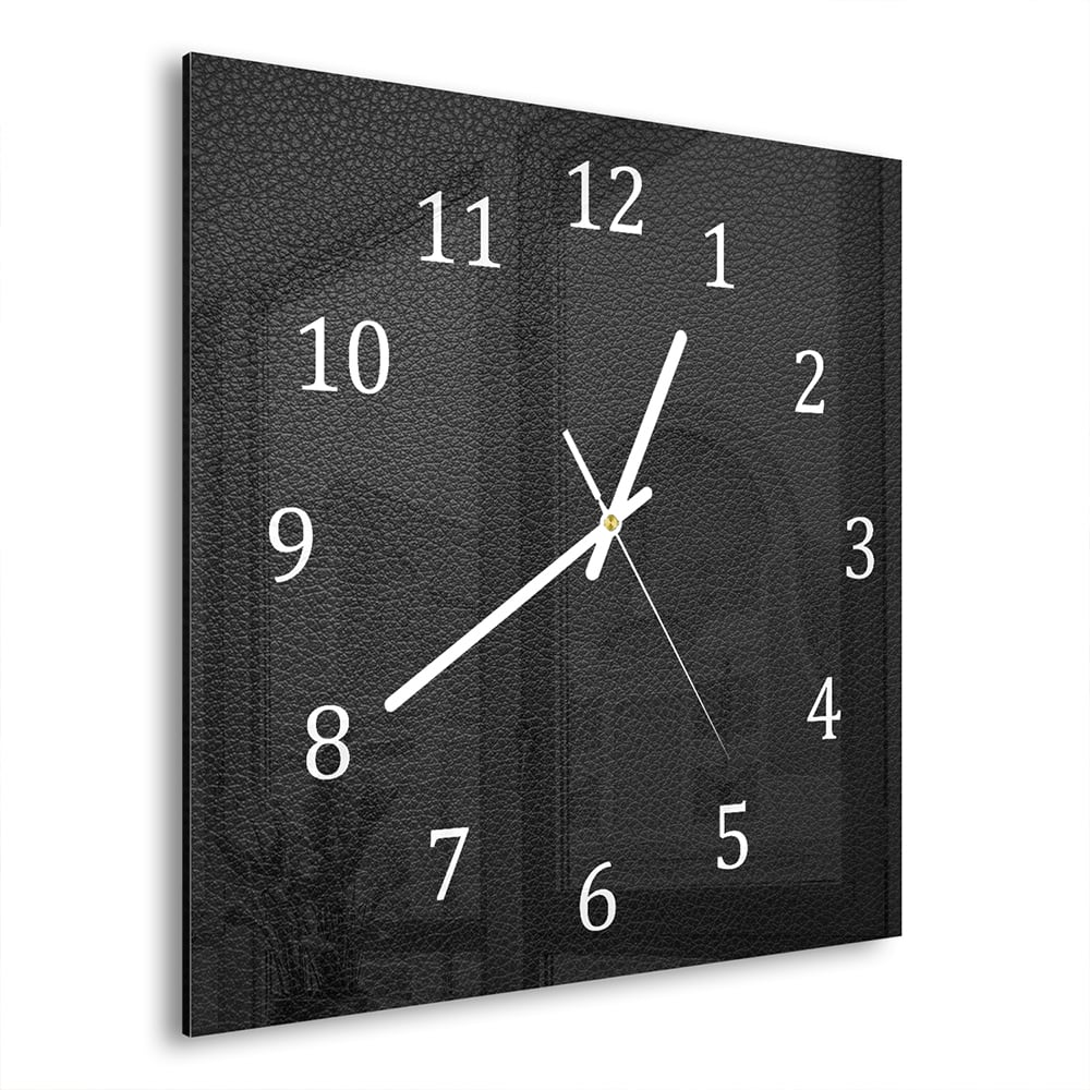 Wanduhr 30x30 - Schwarzes Leder