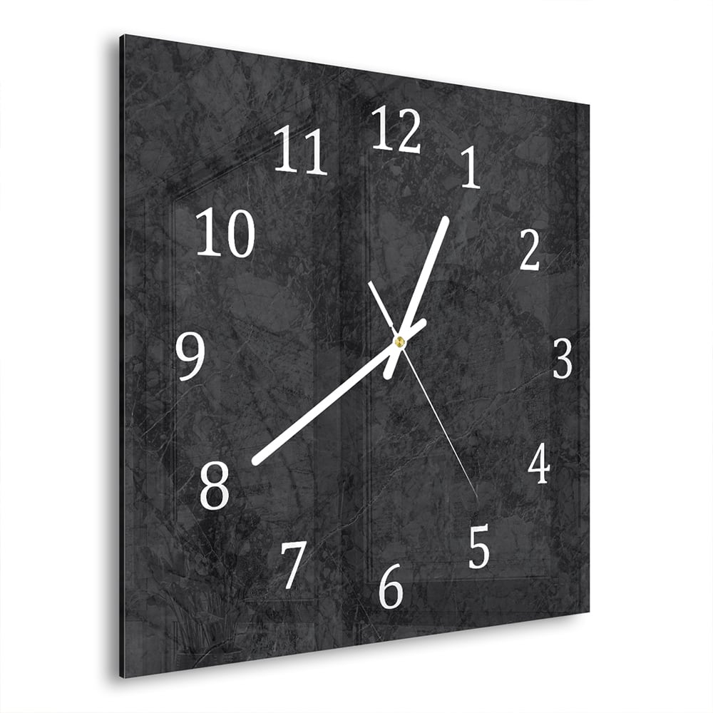 Wanduhr 30x30 - Schwarz/grauer Marmor
