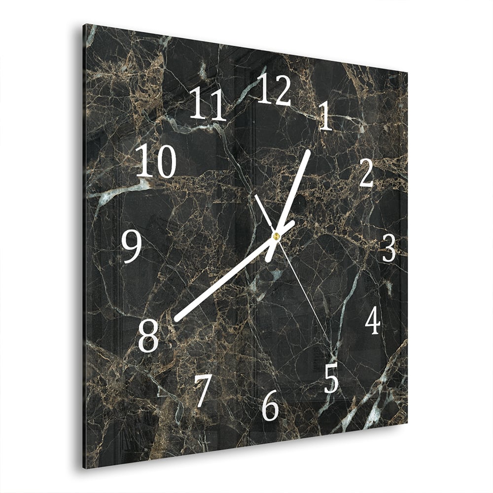 Wanduhr 30x30 - Schwarzer Marmor mit weißen Adern