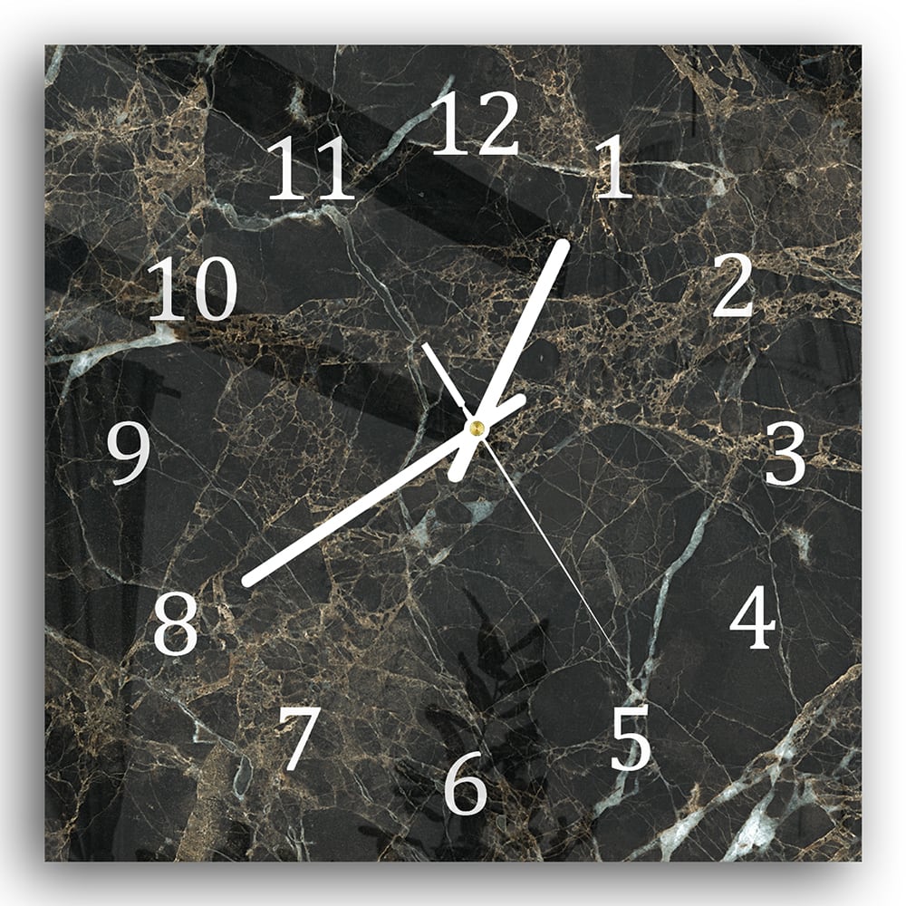 Wanduhr 30x30 - Schwarzer Marmor mit weißen Adern
