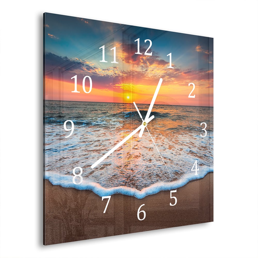 Wanduhr 30x30 - Sonnenaufgang am Meer