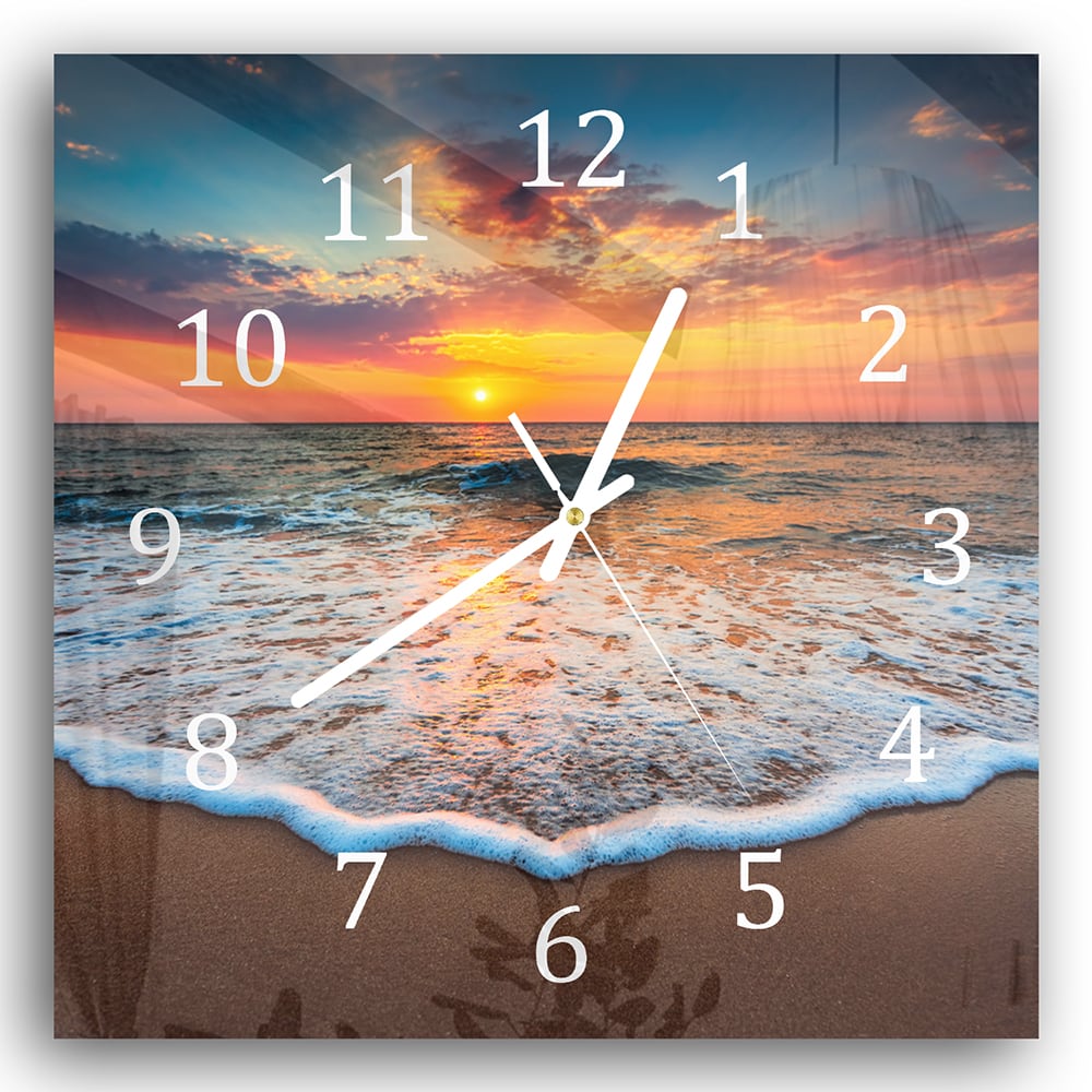 Wanduhr 30x30 - Sonnenaufgang am Meer