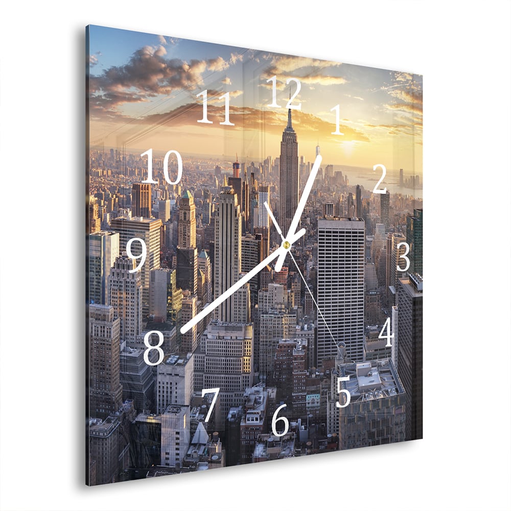 Wanduhr 30x30 - Sonnenuntergang über New York City