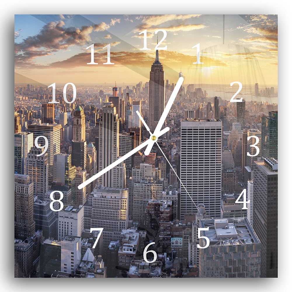 Wanduhr 30x30 - Sonnenuntergang über New York City