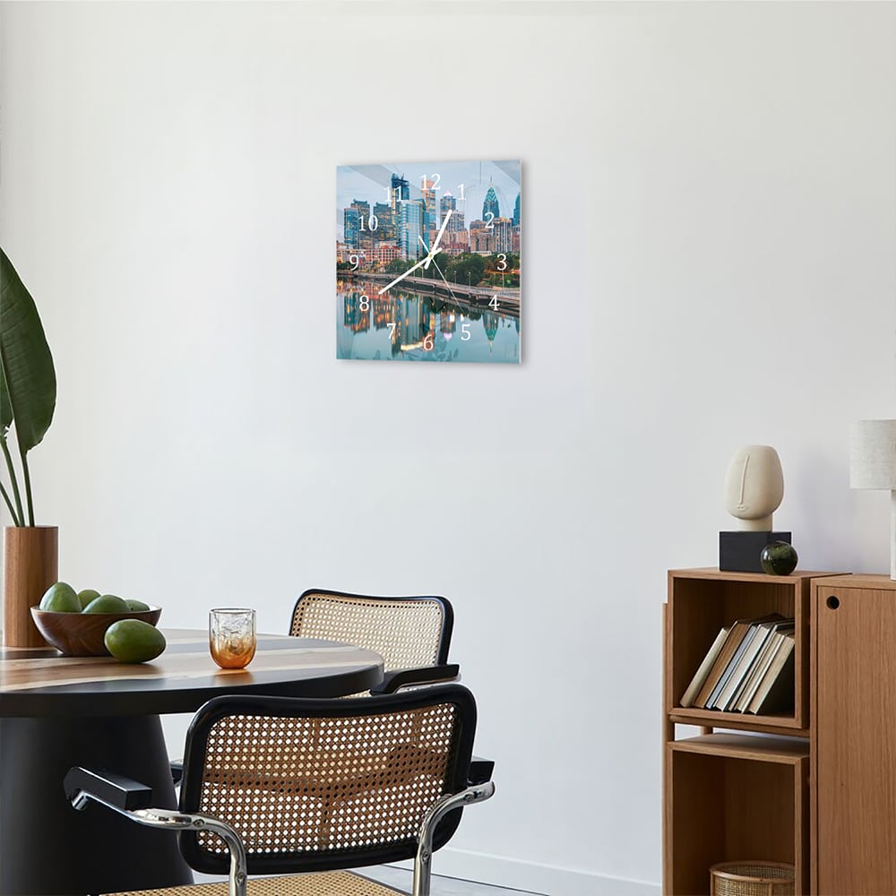 Wanduhr 30x30 - Philadelphia Skyline bei Nacht