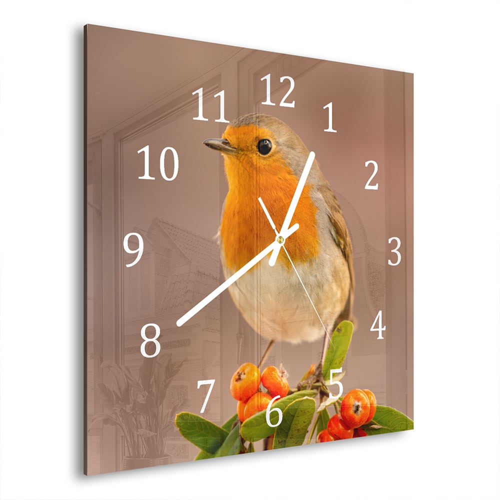Wanduhr 30x30 - Rotkehlchen