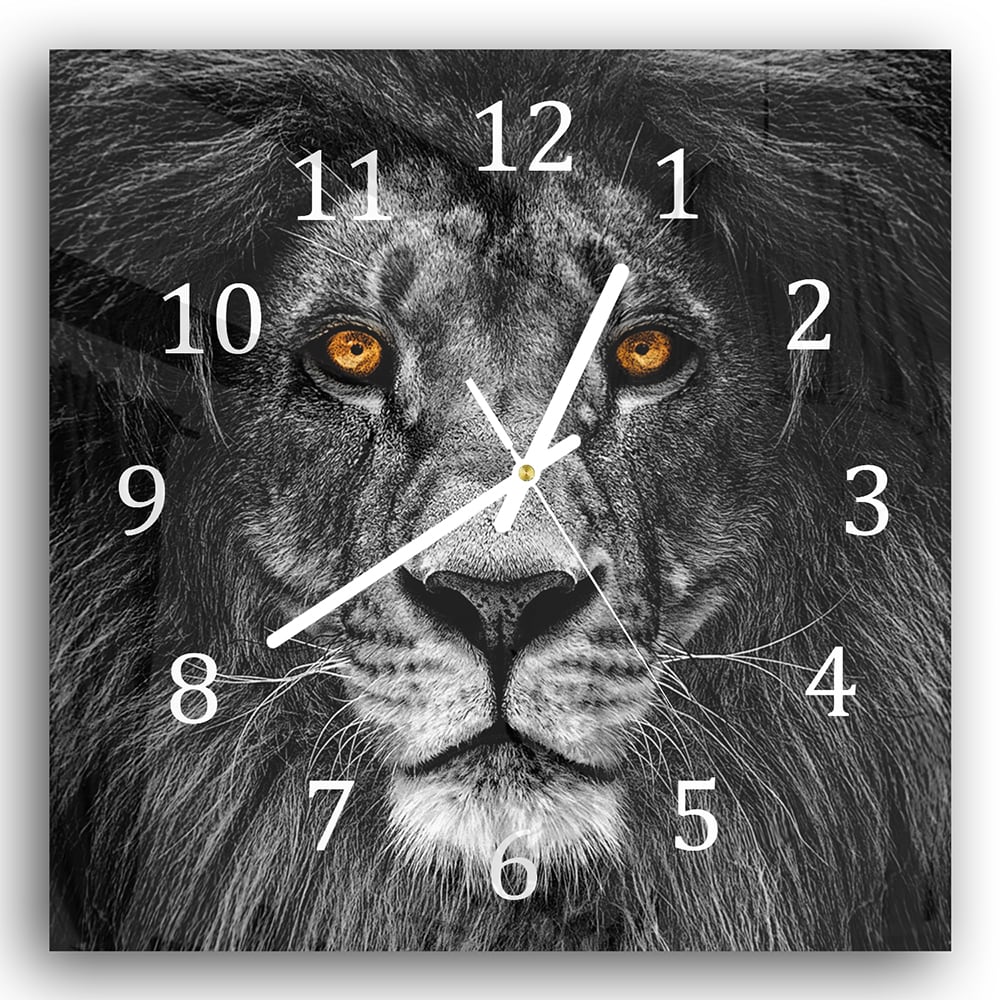 Wanduhr 30x30 - Löwenporträt im Dunkeln