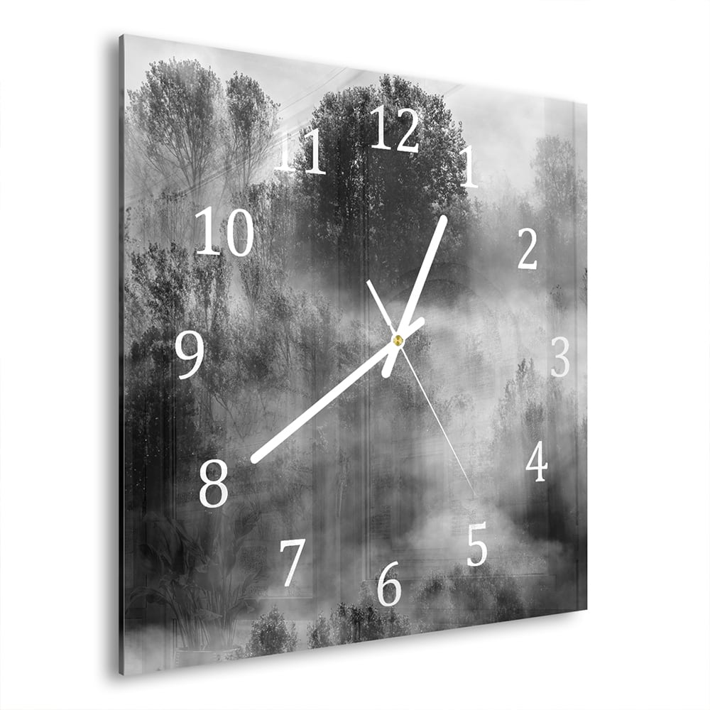 Wanduhr 30x30 - Bäume im Nebel