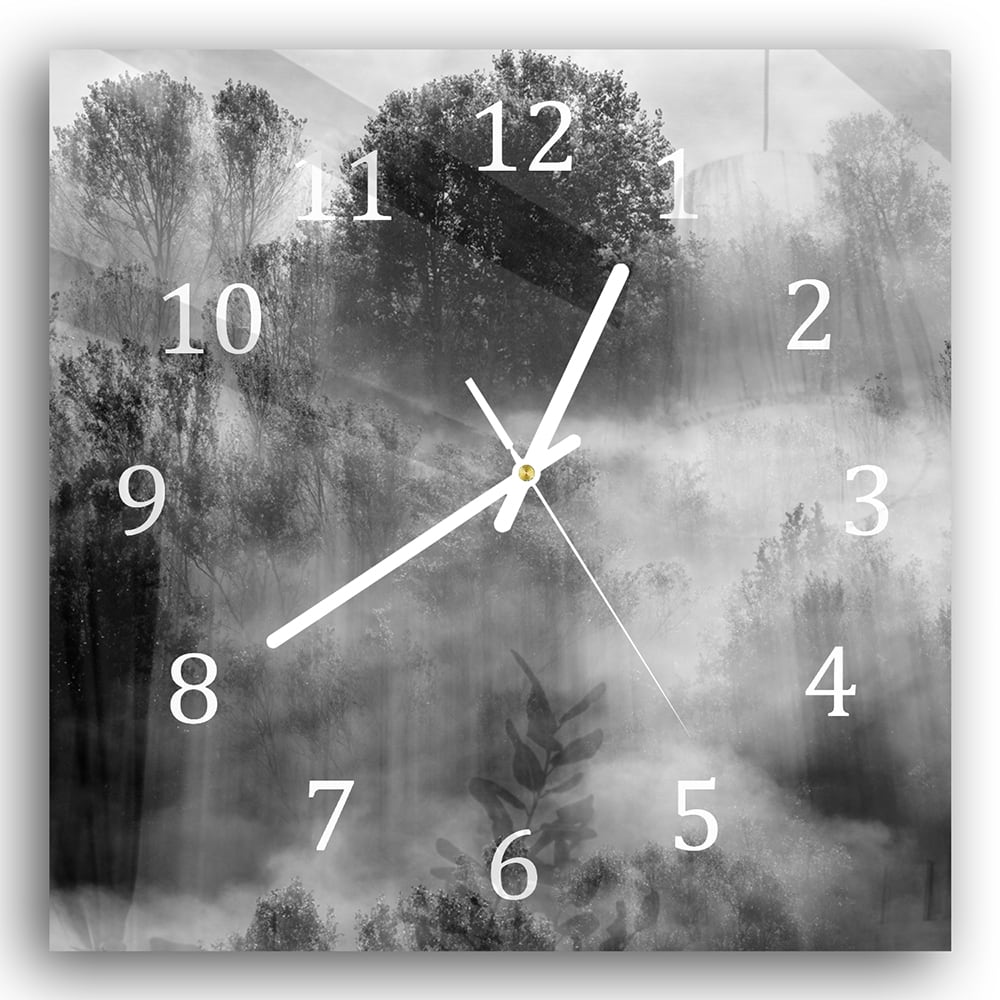 Wanduhr 30x30 - Bäume im Nebel