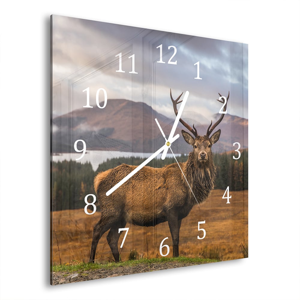 Wanduhr 30x30 - Wildes schottisches Reh