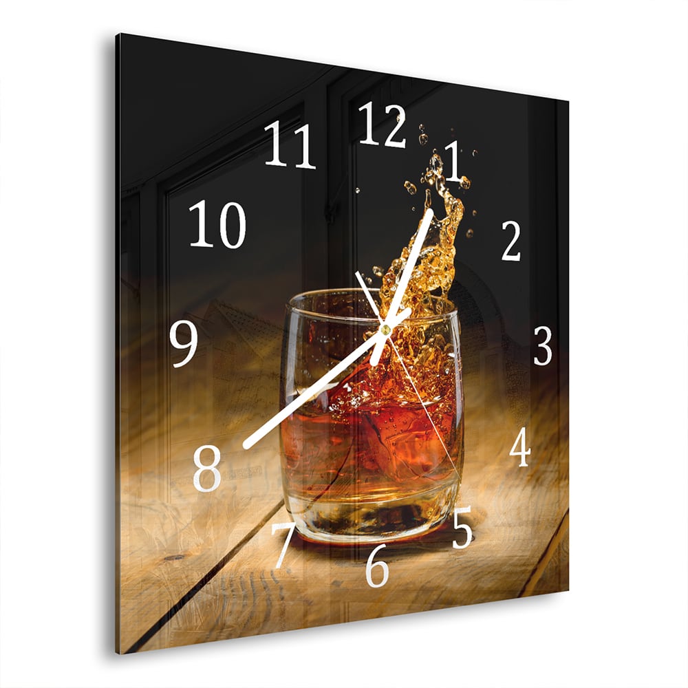 Wanduhr 30x30 - Whisky-Splash