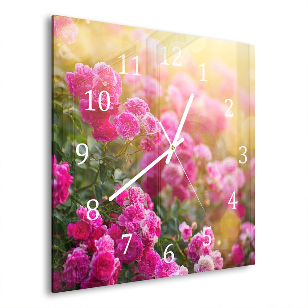 Wanduhr 30x30 - Rosen in der Morgensonne