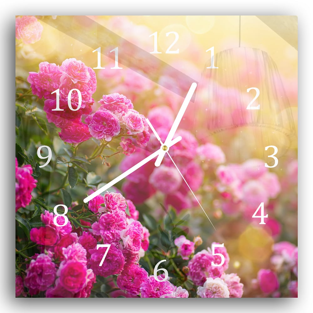 Wanduhr 30x30 - Rosen in der Morgensonne