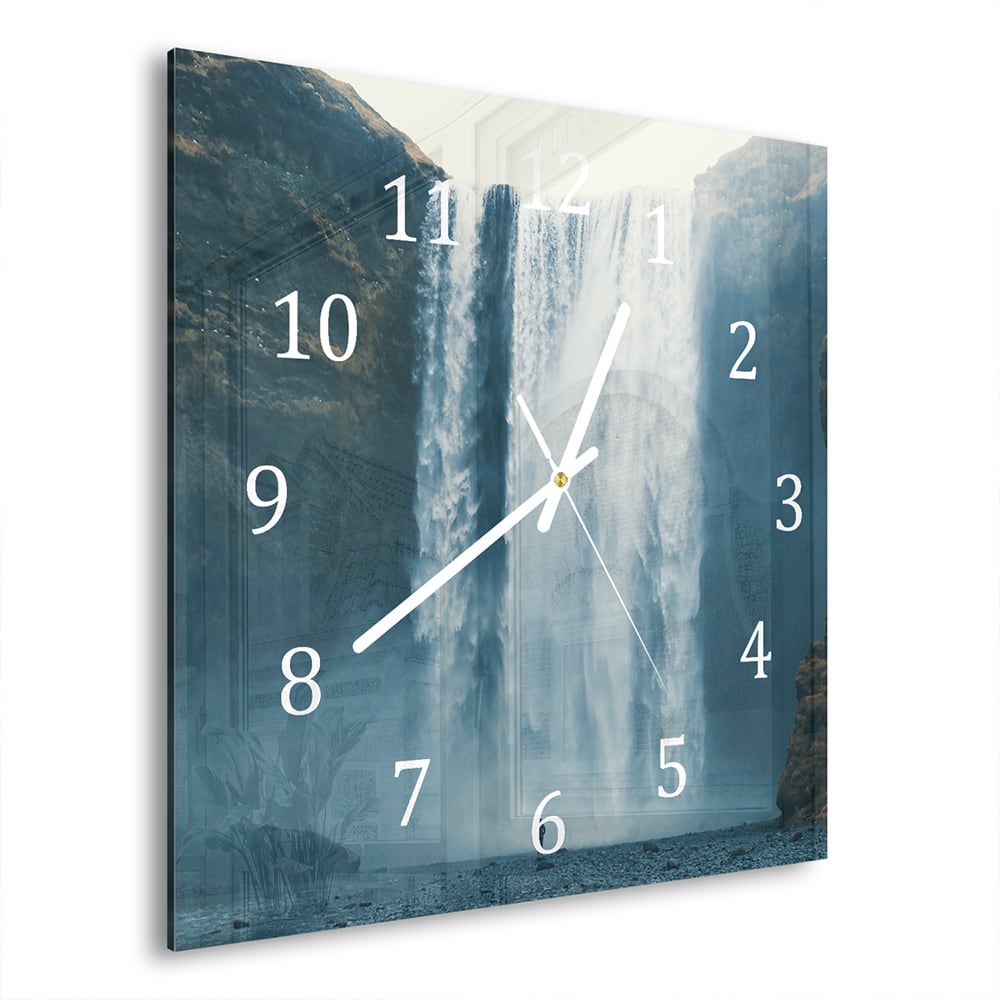 Wanduhr 30x30 - Wasserfall bei Skógafoss