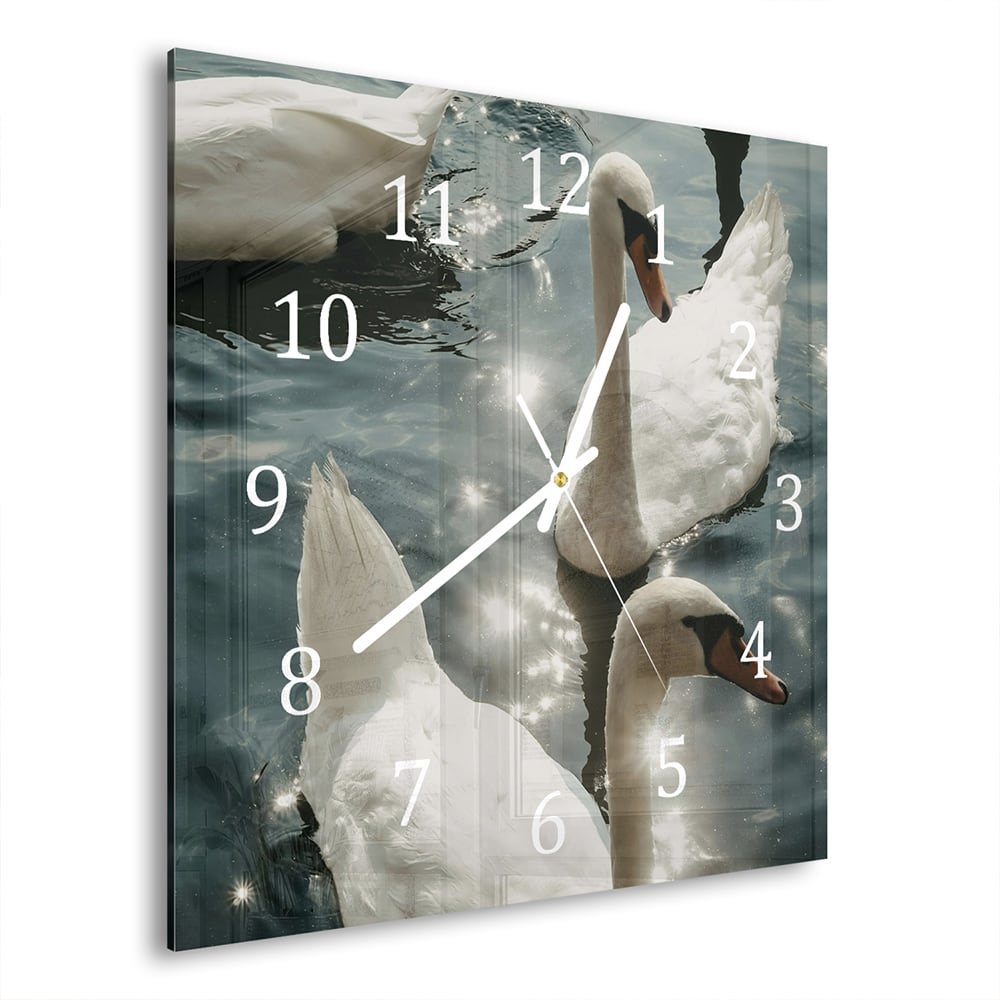 Wanduhr 30x30 - Schwäne in der Sonne