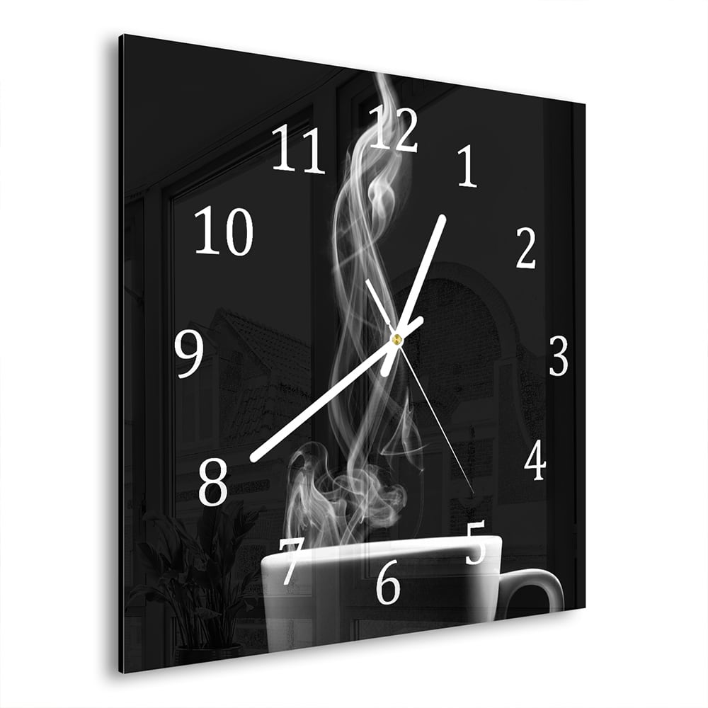 Wanduhr 30x30 - Kaffee mit Dampf