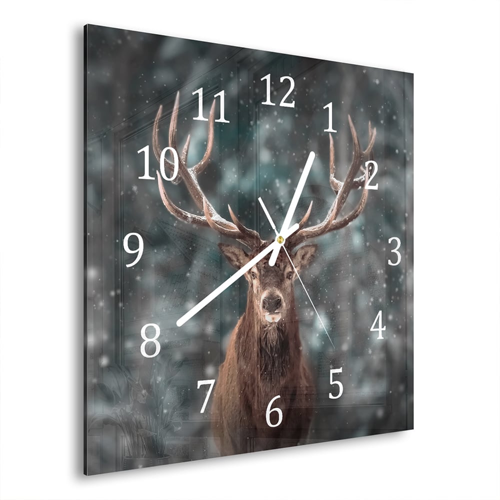 Wanduhr 30x30 - Edelhirsch im Winter