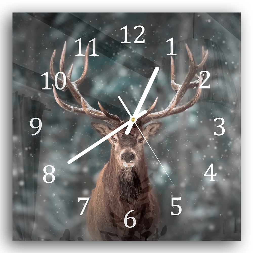 Wanduhr 30x30 - Edelhirsch im Winter