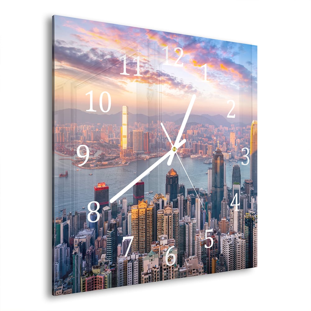 Wanduhr 30x30 - Hongkong Skyline