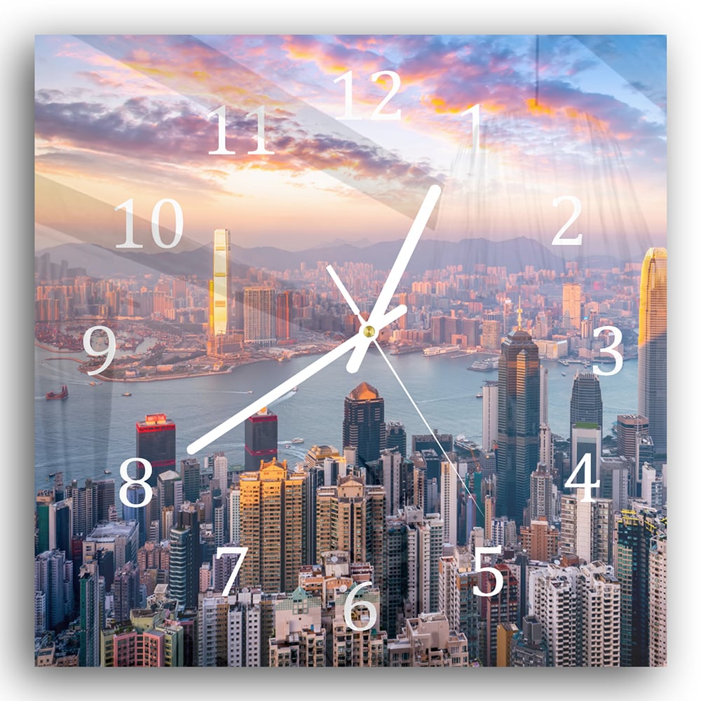 Wanduhr 30x30 - Hongkong Skyline