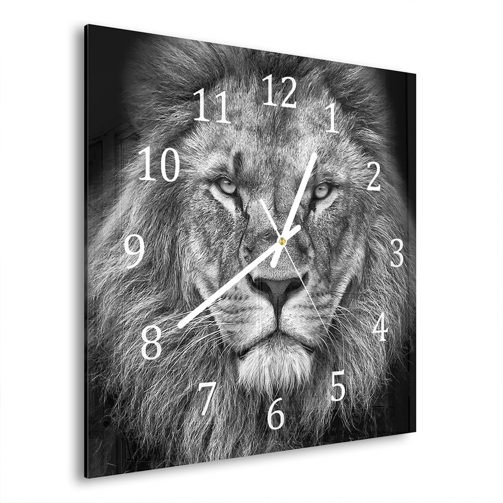Wanduhr 30x30 - Schwarz/Weiß Löwe