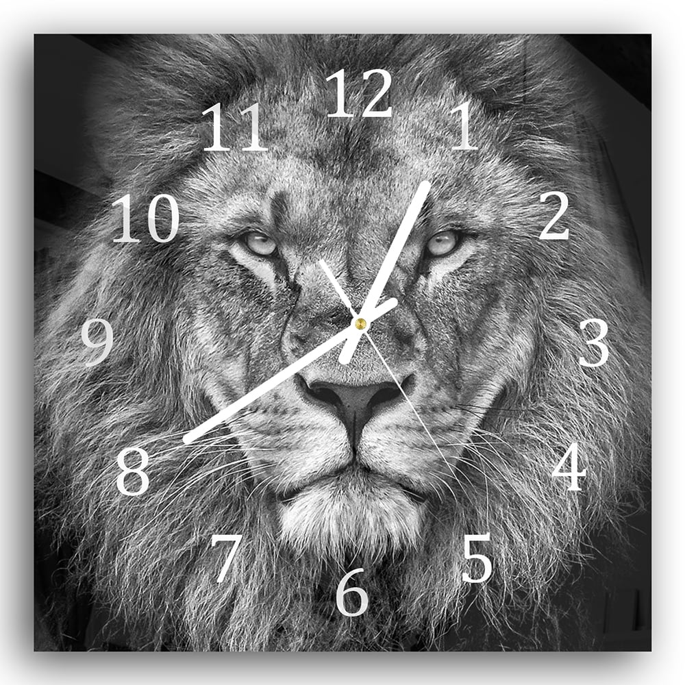 Wanduhr 30x30 - Schwarz/Weiß Löwe