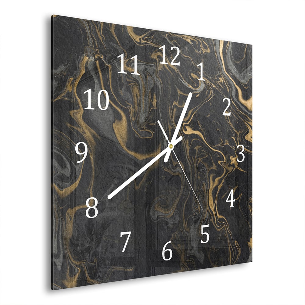 Wanduhr 30x30 - Schwarz-Gold-Marmormuster