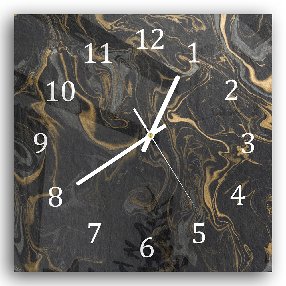 Wanduhr 30x30 - Schwarz-Gold-Marmormuster