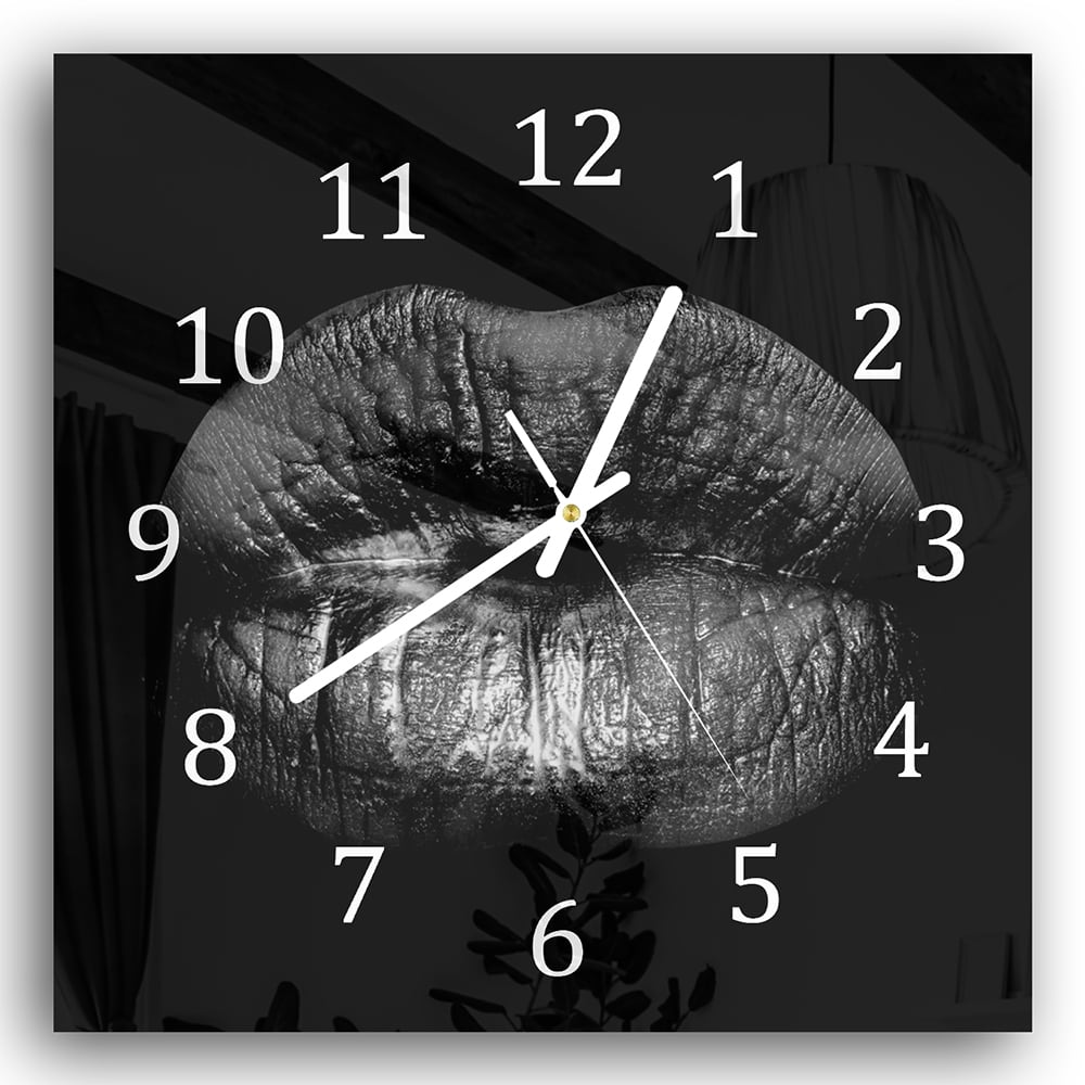 Wanduhr 30x30 - Schwarze Lippen