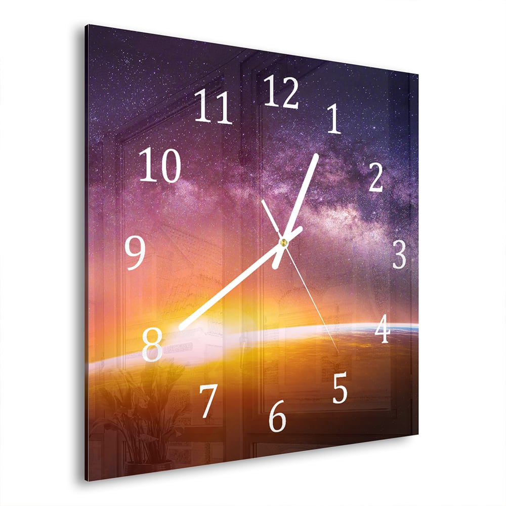 Wanduhr 30x30 - Landschaft mit Milchstraße