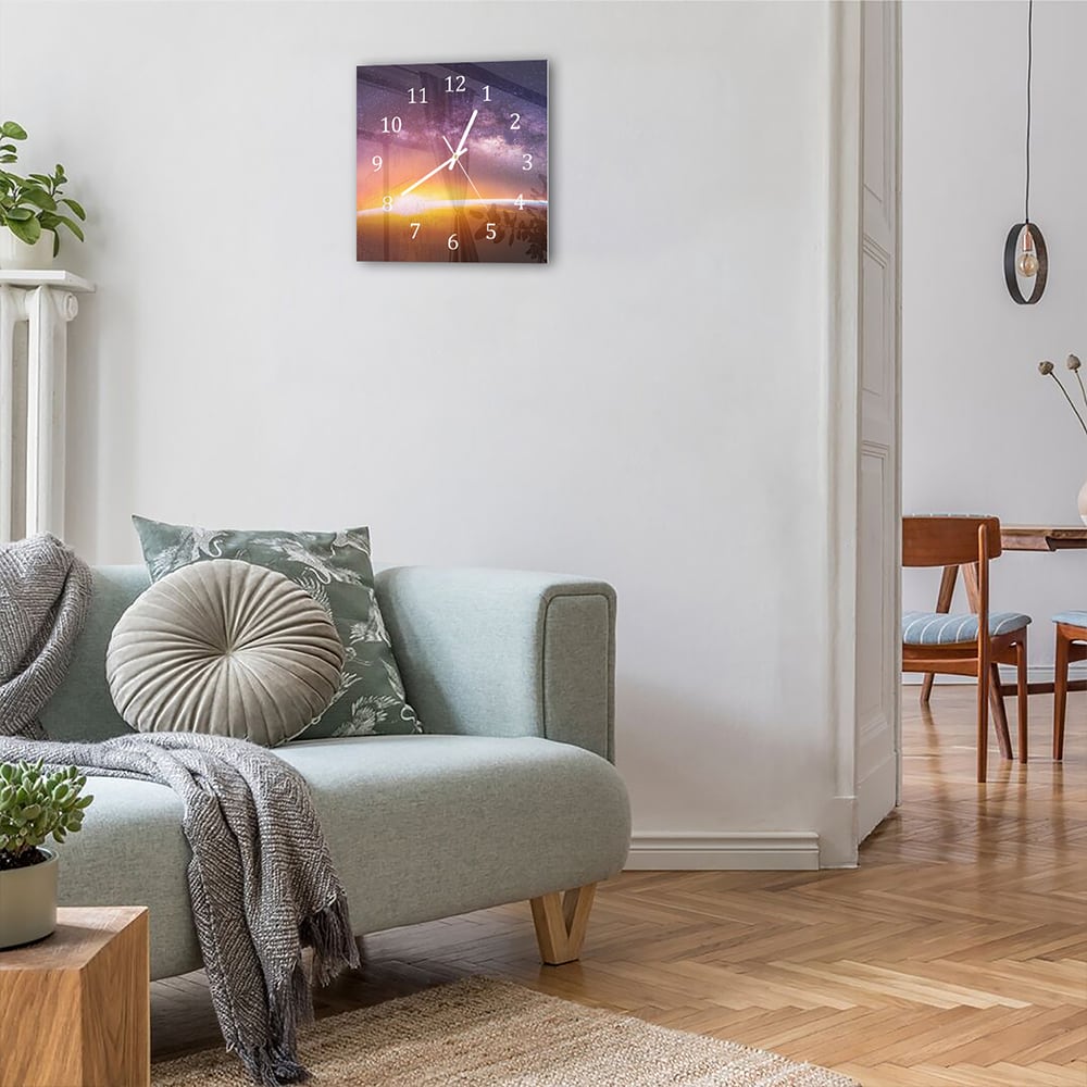Wanduhr 30x30 - Landschaft mit Milchstraße