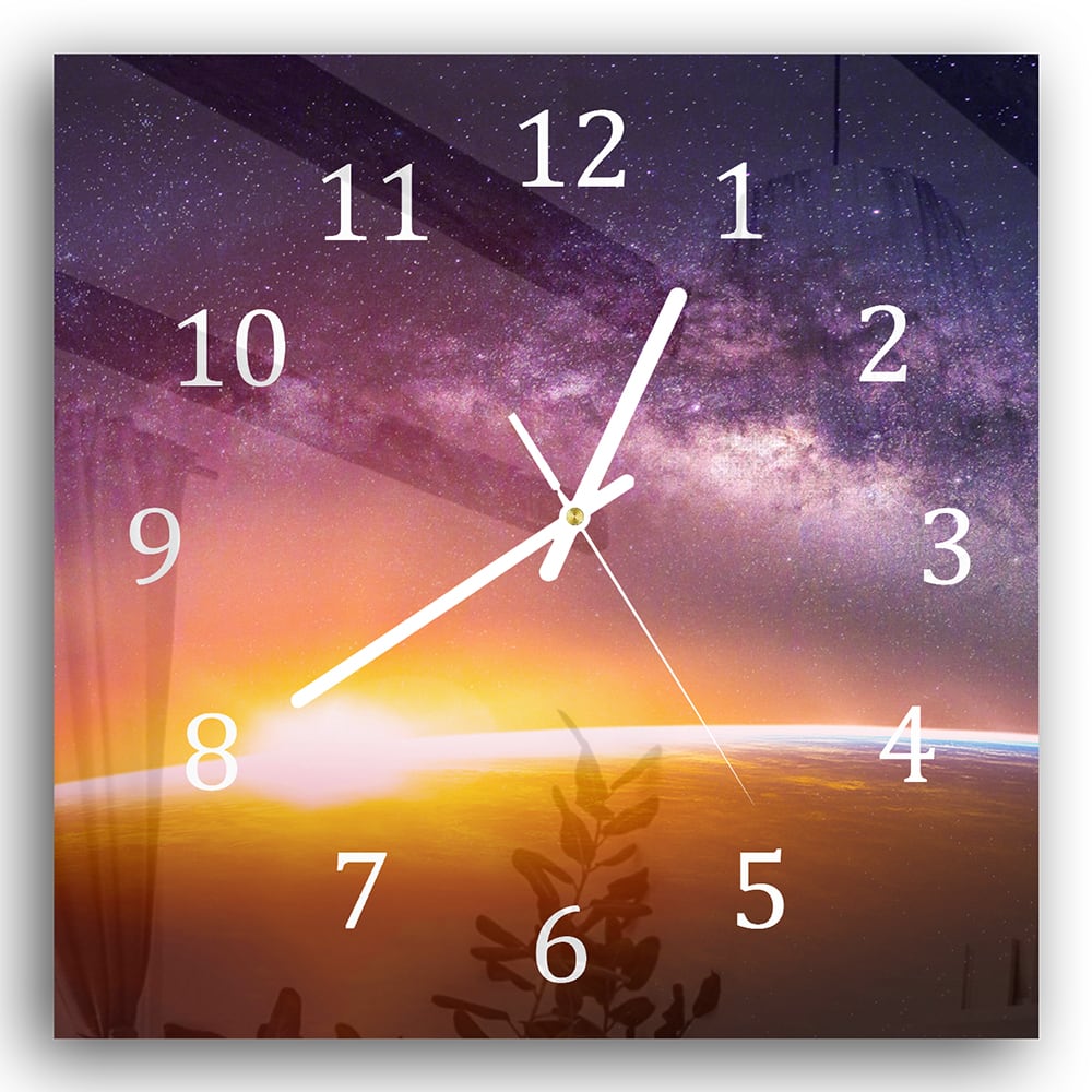 Wanduhr 30x30 - Landschaft mit Milchstraße