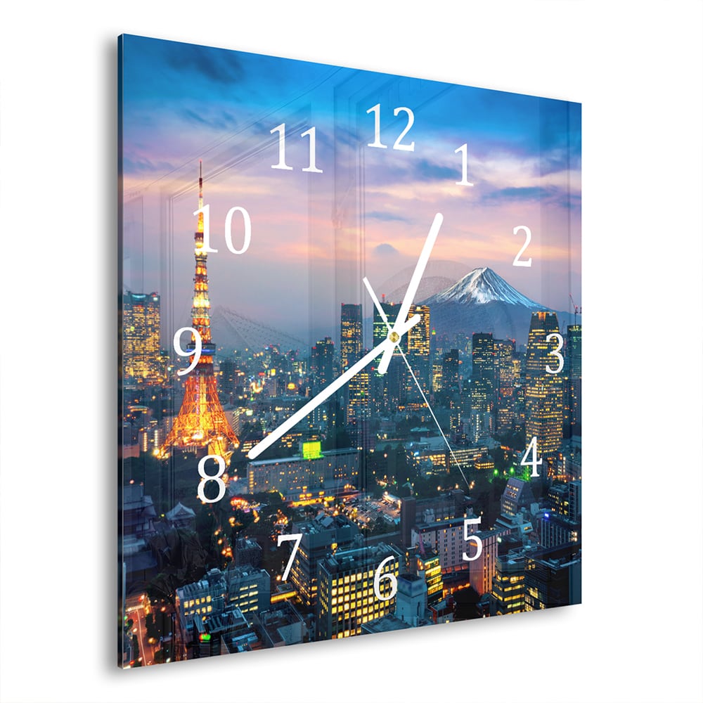 Wanduhr 30x30 - Tokio mit dem Fuji-Berg