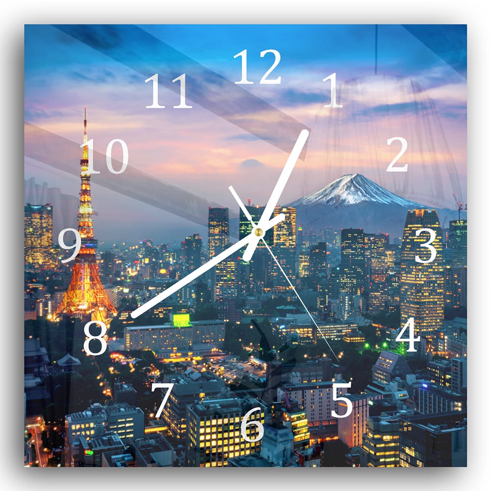Wanduhr 30x30 - Tokio mit dem Fuji-Berg
