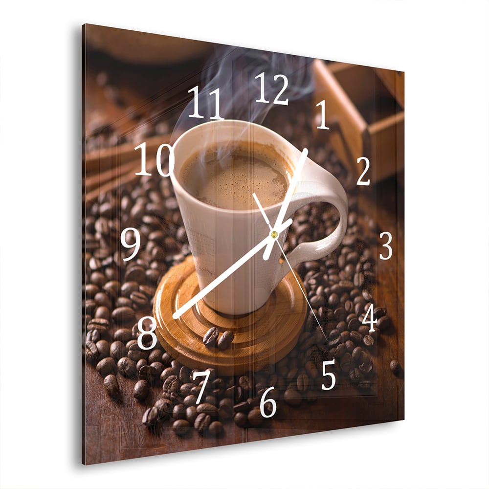 Wanduhr 30x30 - Warme Tasse Kaffee