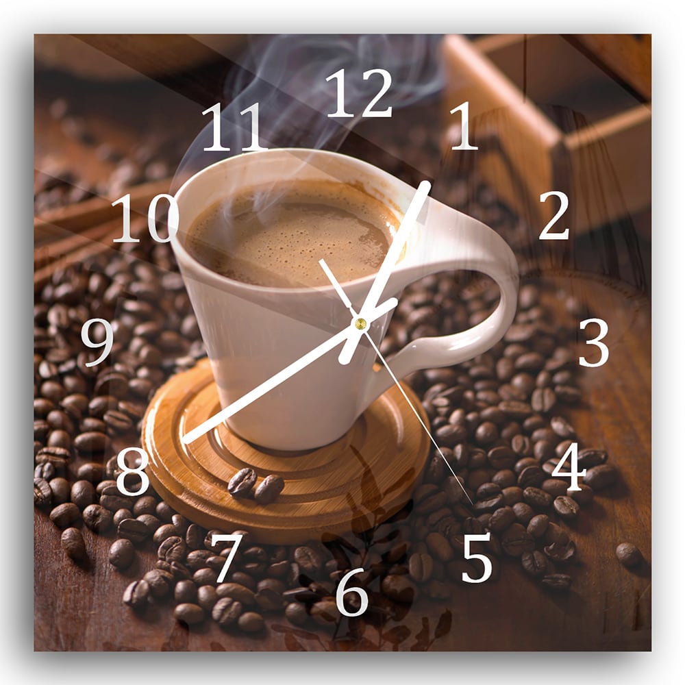 Wanduhr 30x30 - Warme Tasse Kaffee