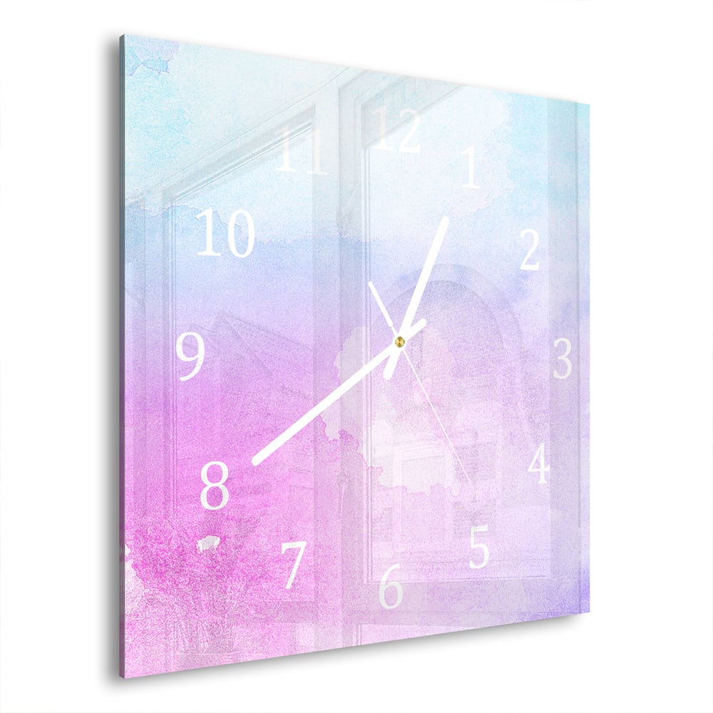 Wanduhr 30x30 - Rosa-blaue Aquarellfarbe