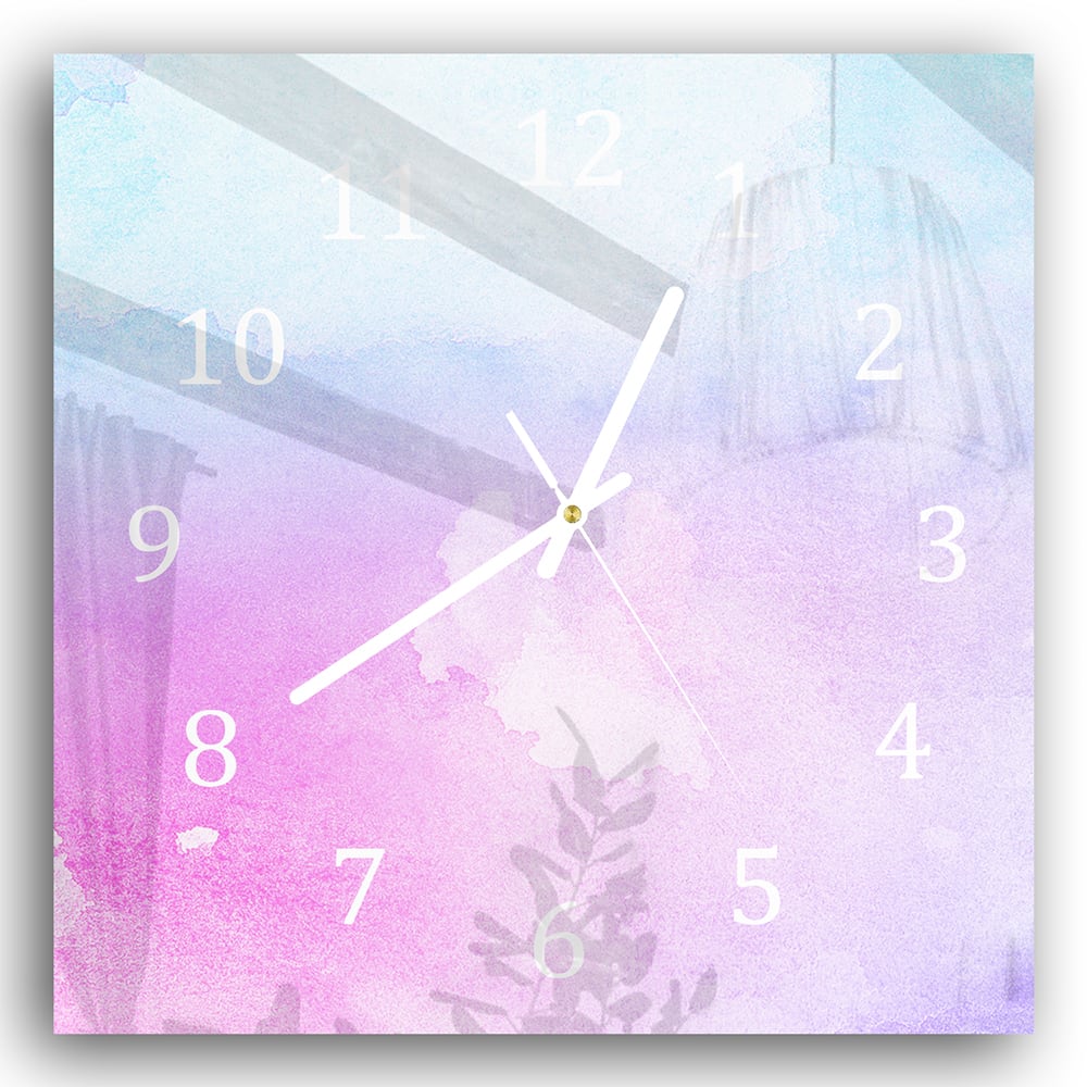 Wanduhr 30x30 - Rosa-blaue Aquarellfarbe