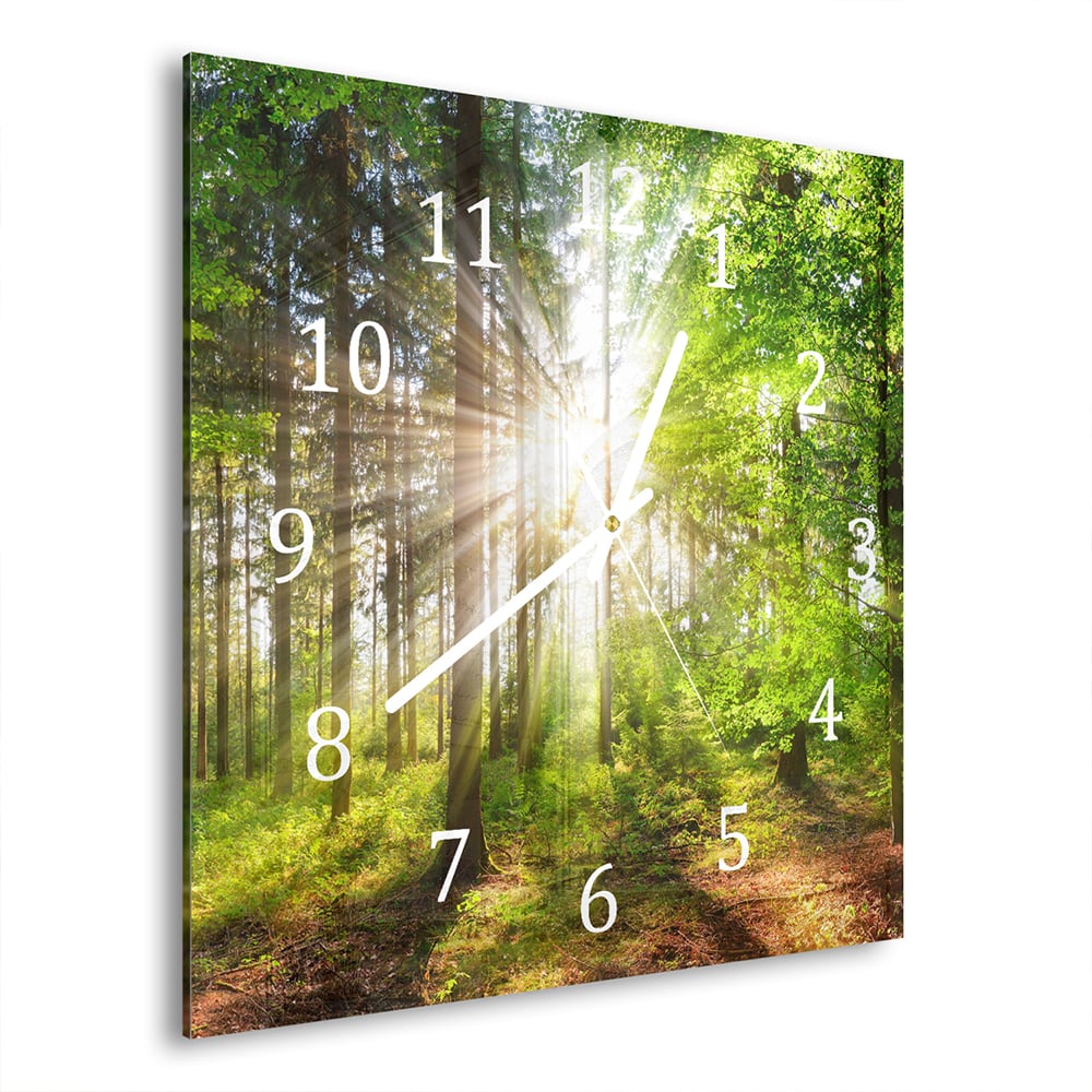 Wanduhr 30x30 - Sonnenlicht im Wald