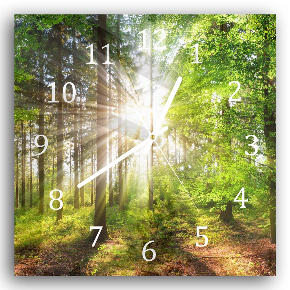 Wanduhr 30x30 - Sonnenlicht im Wald