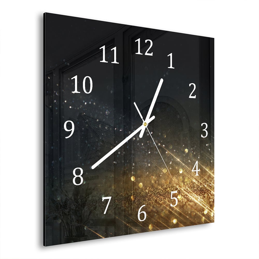 Wanduhr 30x30 - Schwarz-goldener Glitzerhintergrund