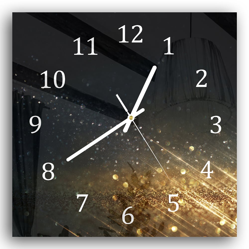 Wanduhr 30x30 - Schwarz-goldener Glitzerhintergrund