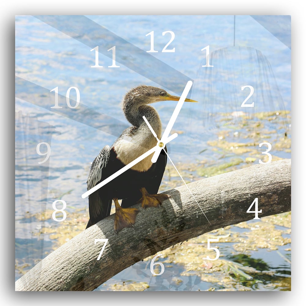 Wanduhr 30x30 - Vogel am Ufer