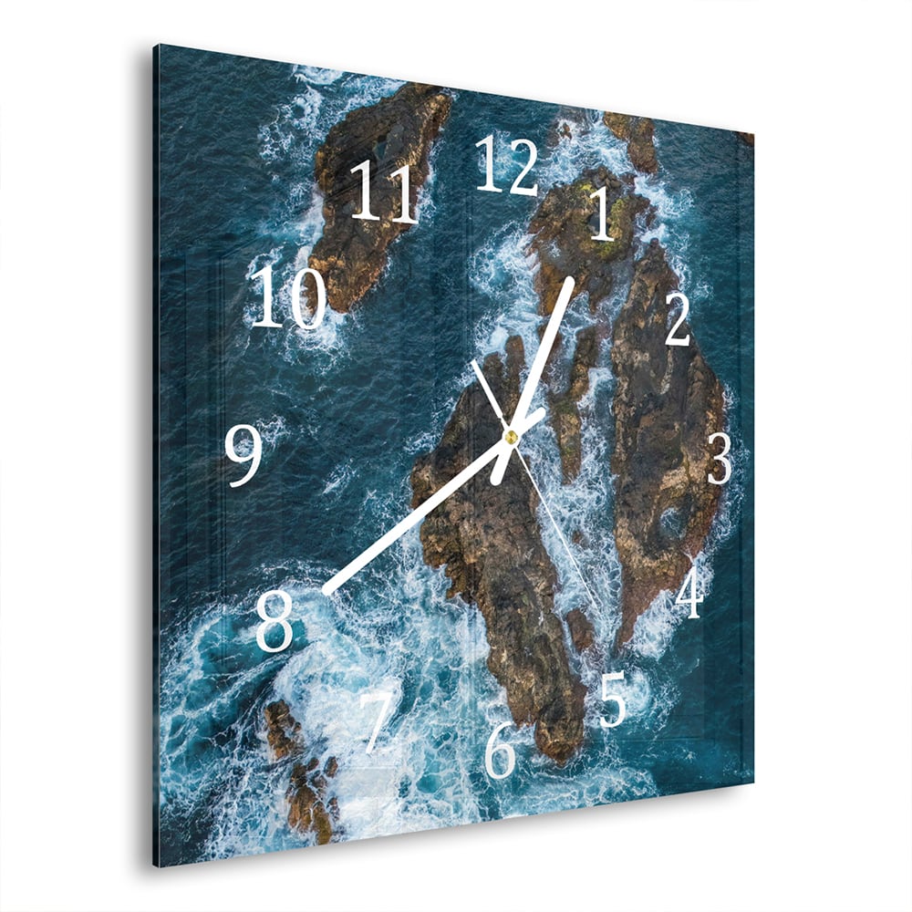 Wanduhr 30x30 - Raue See um die Felsen